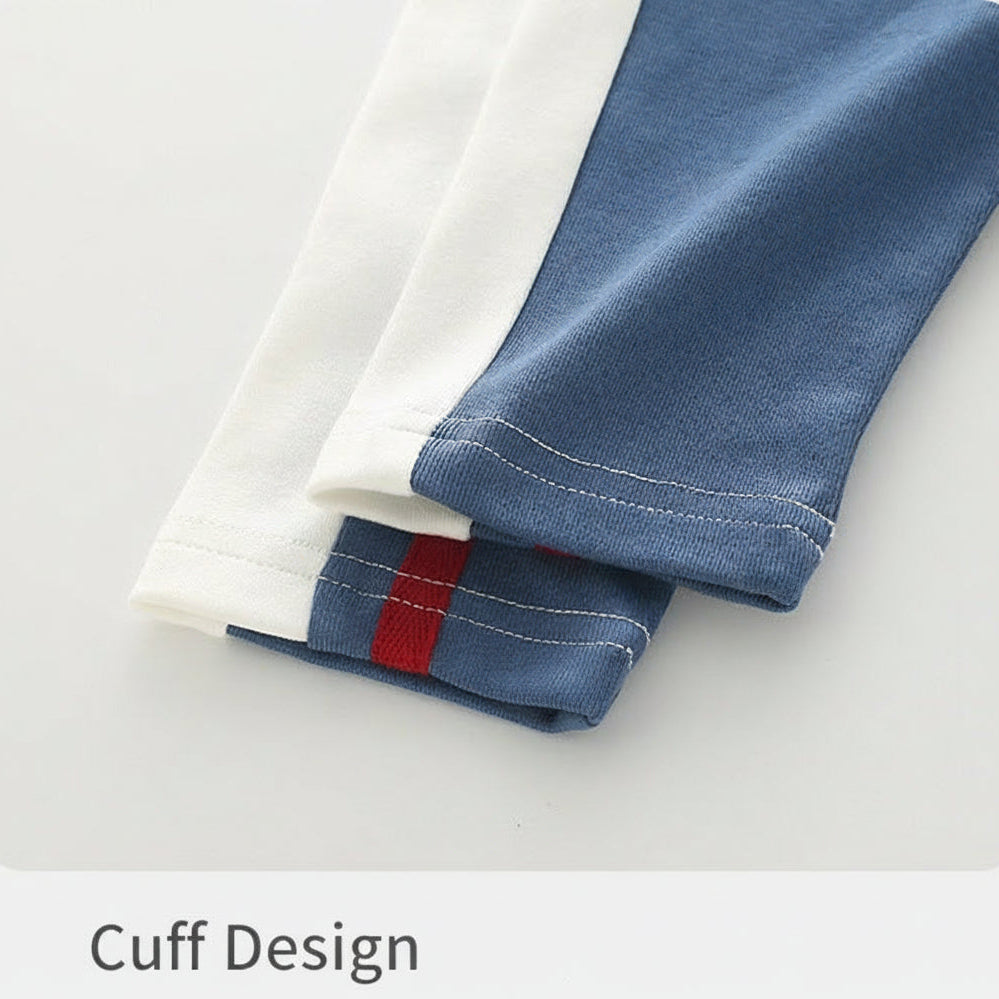 Boys Color Block Raglan Sleeve Cotton Long Sleeve T-Shirt with Dog Print