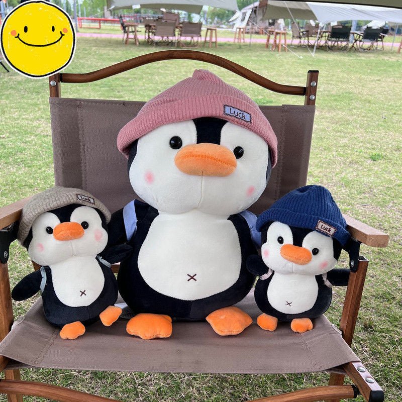 Cute Penguin Comfort Plush Toy with Knit Hat