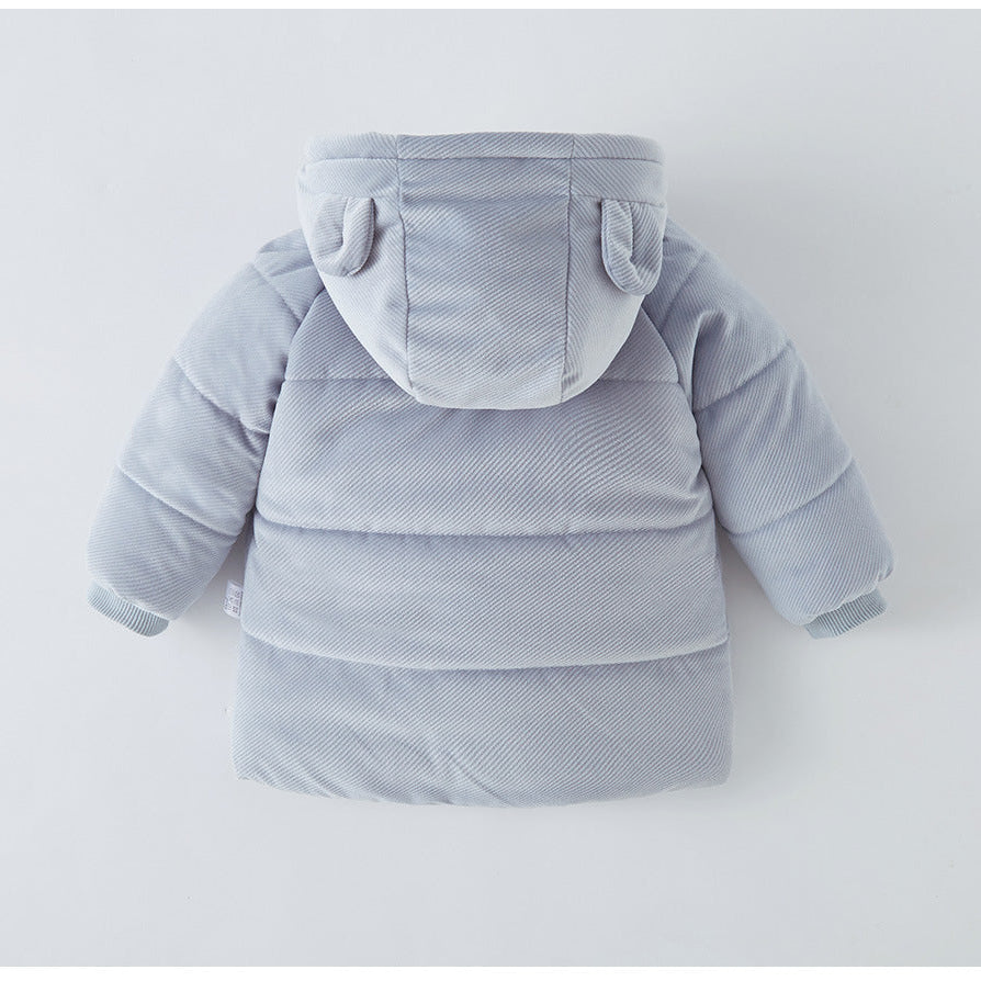 Kinder Fleecegefütterte, dicke Kapuzen-Daunenjacke aus Baumwolle