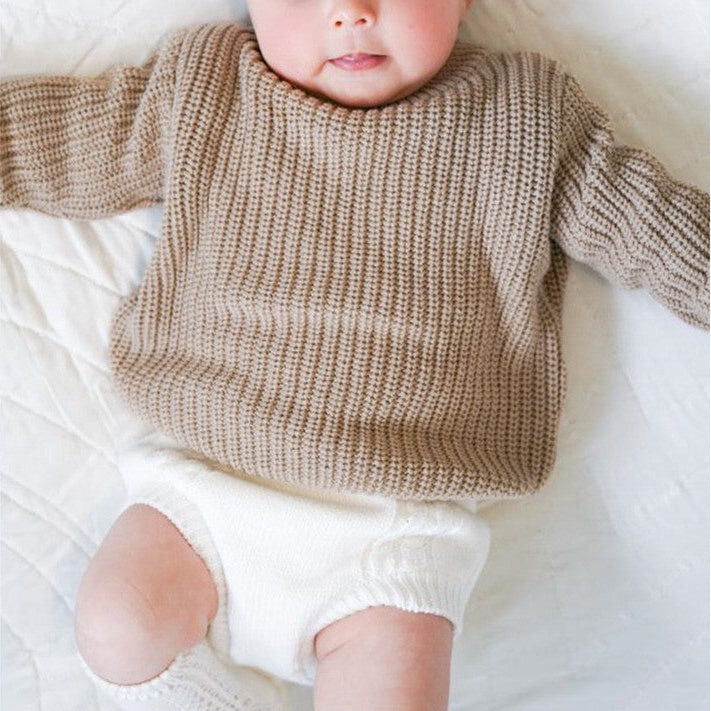 Suéter de punto con cuello redondo suave para bebé y niño pequeño