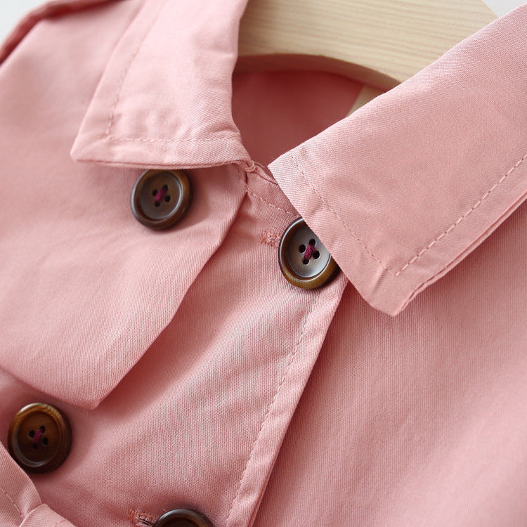 Girls’ French Style Double-Breasted Bow Trench Coat