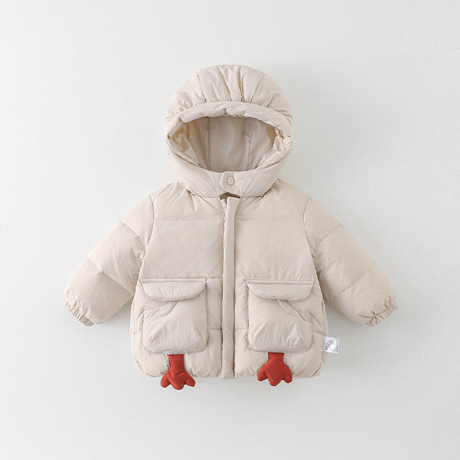Chaqueta de plumón gruesa y cálida con capucha de dibujos animados para bebés y niños pequeños