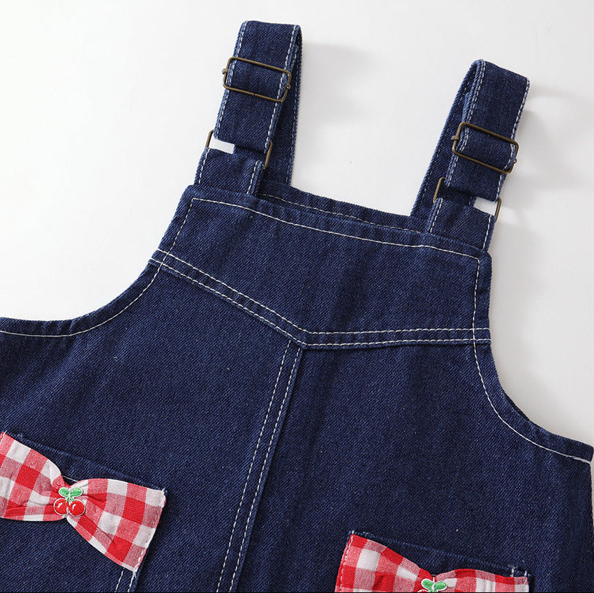 Conjunto de vestido vaquero estilo peto para niñas