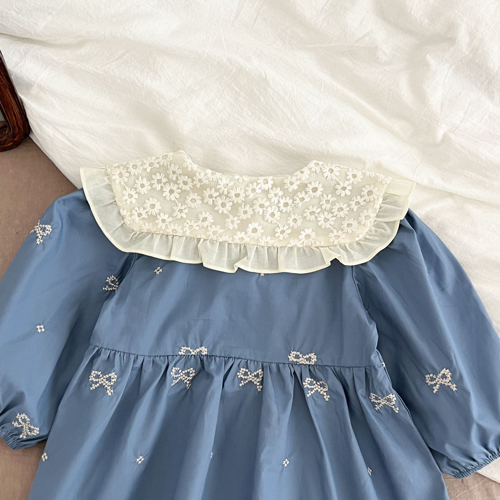 Baby Girl French Style Cotton Lace Bodysuit with Ruffled Collar