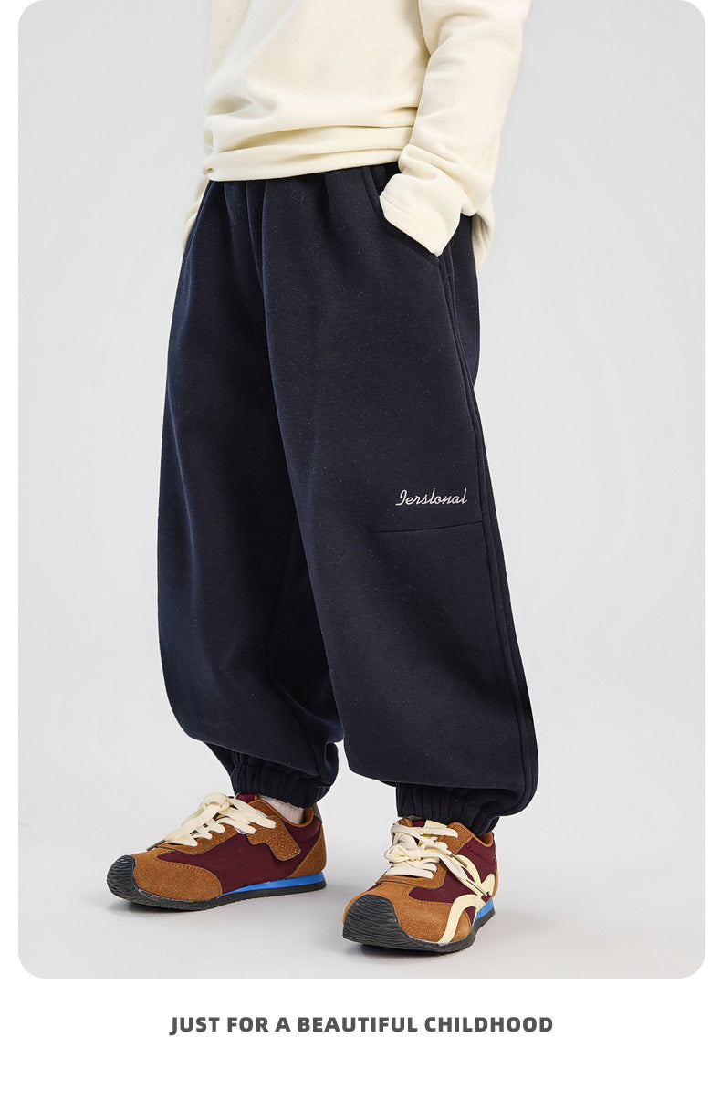 Pantalones deportivos casuales y cálidos con forro polar para niños