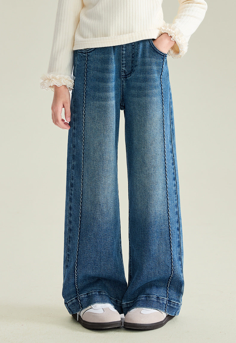 Girls’ Stylish Straight Wide-Leg Pants