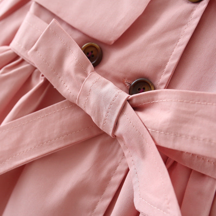 Girls’ French Style Double-Breasted Bow Trench Coat