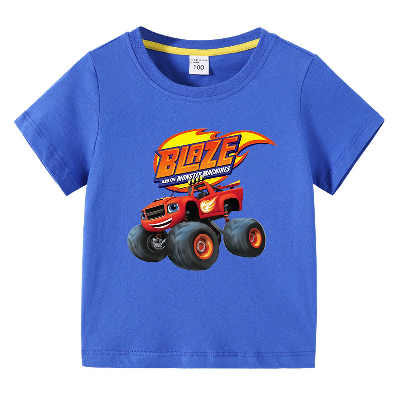 Children's Summer Short Sleeve T-Shirt Cars Boys Cartoon Base Layer