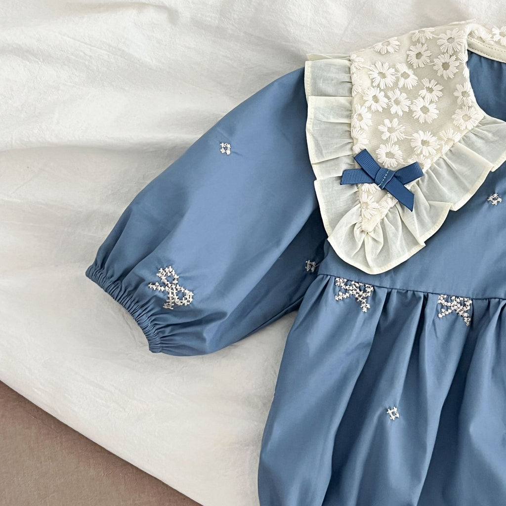 Baby Girl French Style Cotton Lace Bodysuit with Ruffled Collar