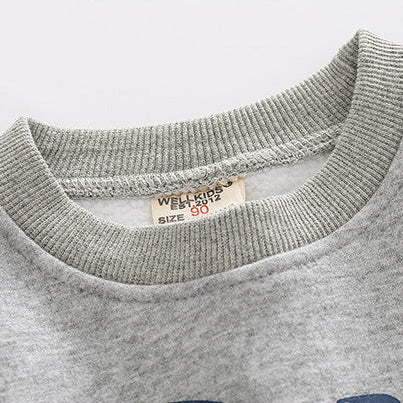 Boys’ Cartoon Monster Print Fleece-Lined Warm Long Sleeve Sweatshirt