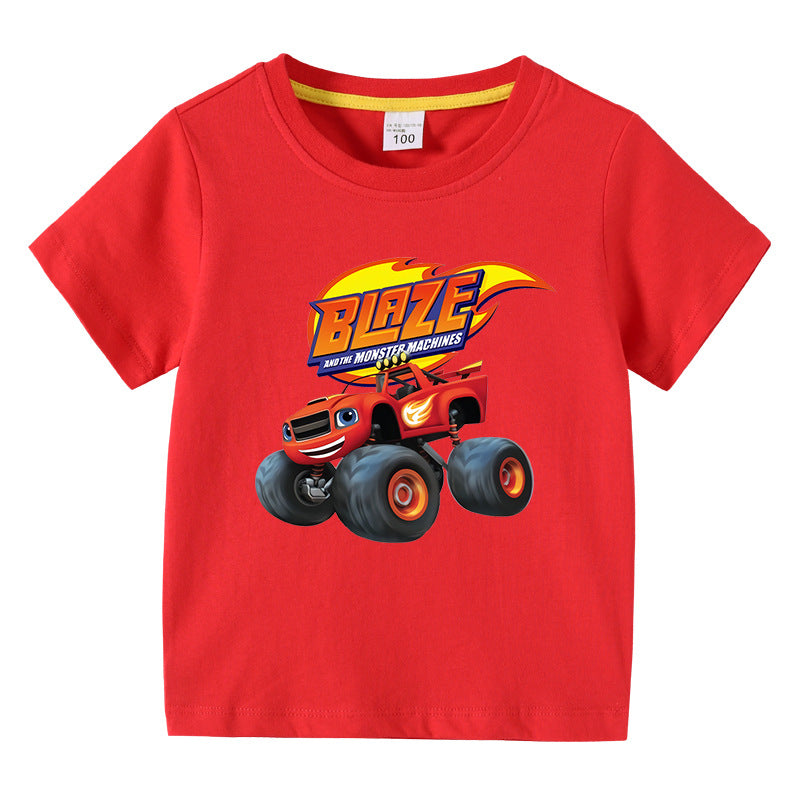Children's Summer Short Sleeve T-Shirt Cars Boys Cartoon Base Layer