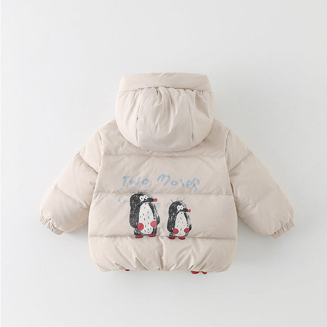 Chaqueta de plumón gruesa y cálida con capucha de dibujos animados para bebés y niños pequeños