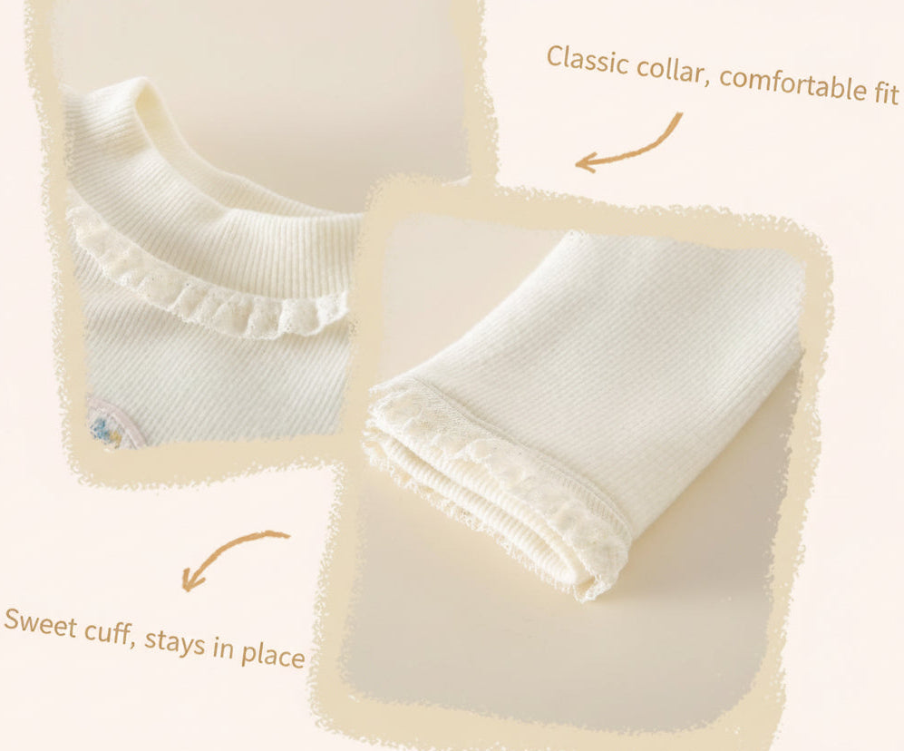 Girls Sweet Style Ruffle Collar Embroidered Long Sleeve Top