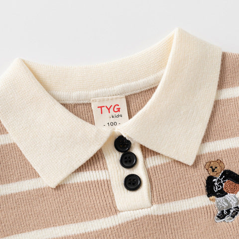 Suéter con cuello bordado de dibujos animados para niños