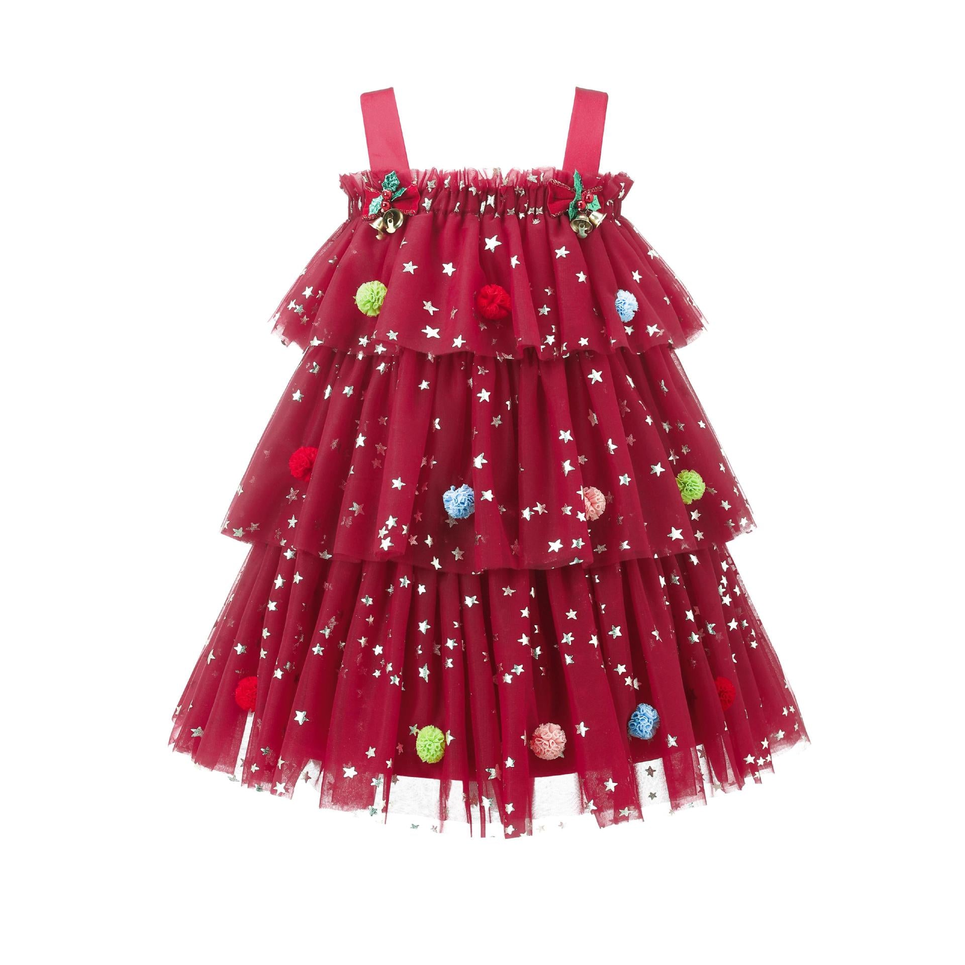 Christmas Girls Princess Tutu Dress Holiday Party Gown