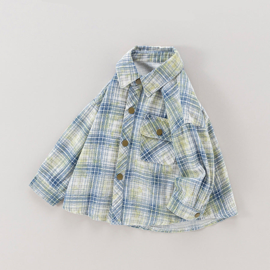 Boys’ Plaid Cotton Casual Collared Long Sleeve Shirt