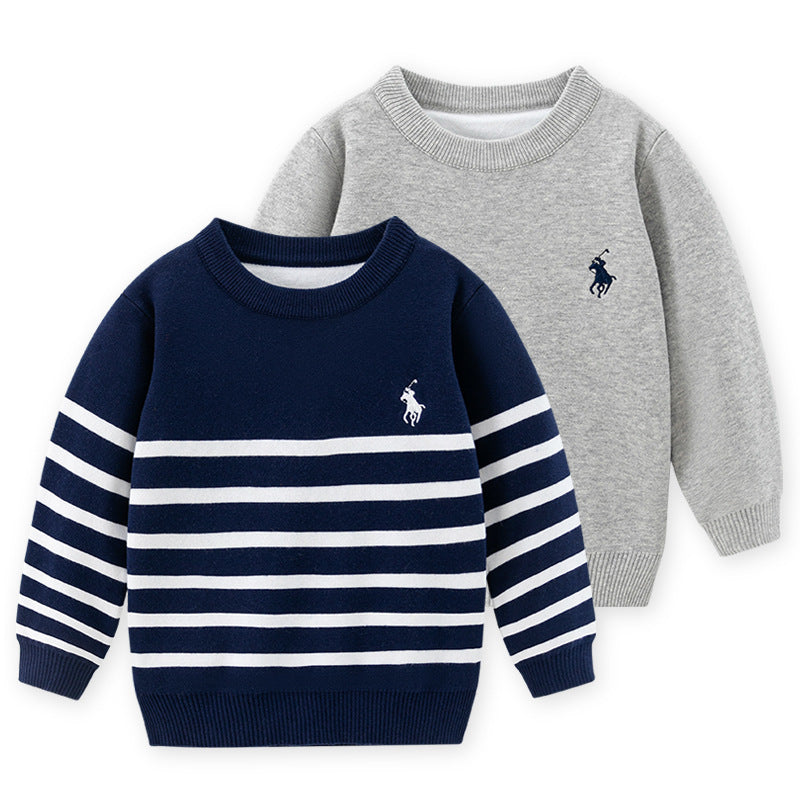 Boys Embroidered Crew Neck Knit Sweater
