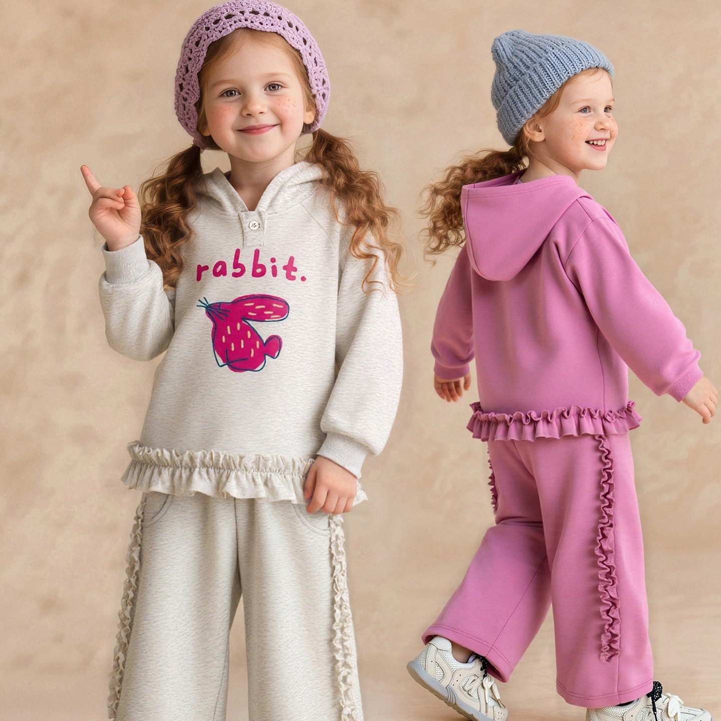 Mädchen-Sweatshirt-Set mit Kapuze und Spitzenbesatz