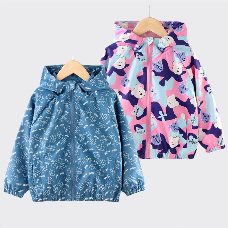 Boys Cartoon Graphic All-Over Print Hooded Jacket