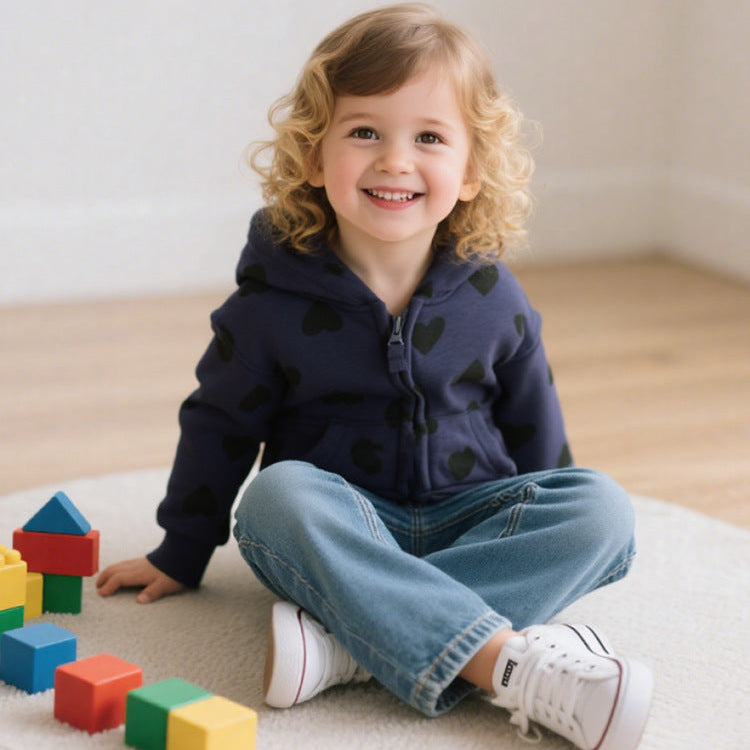 Chaqueta linda con capucha y cremallera para niñas