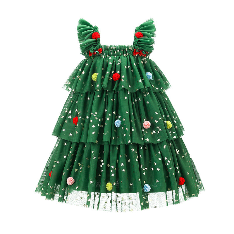 Christmas Girls Princess Tutu Dress Holiday Party Gown
