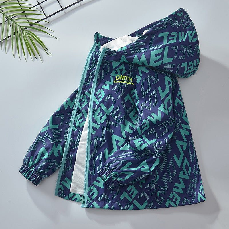 Boys’ Trendy Letter Print Hooded Jacket