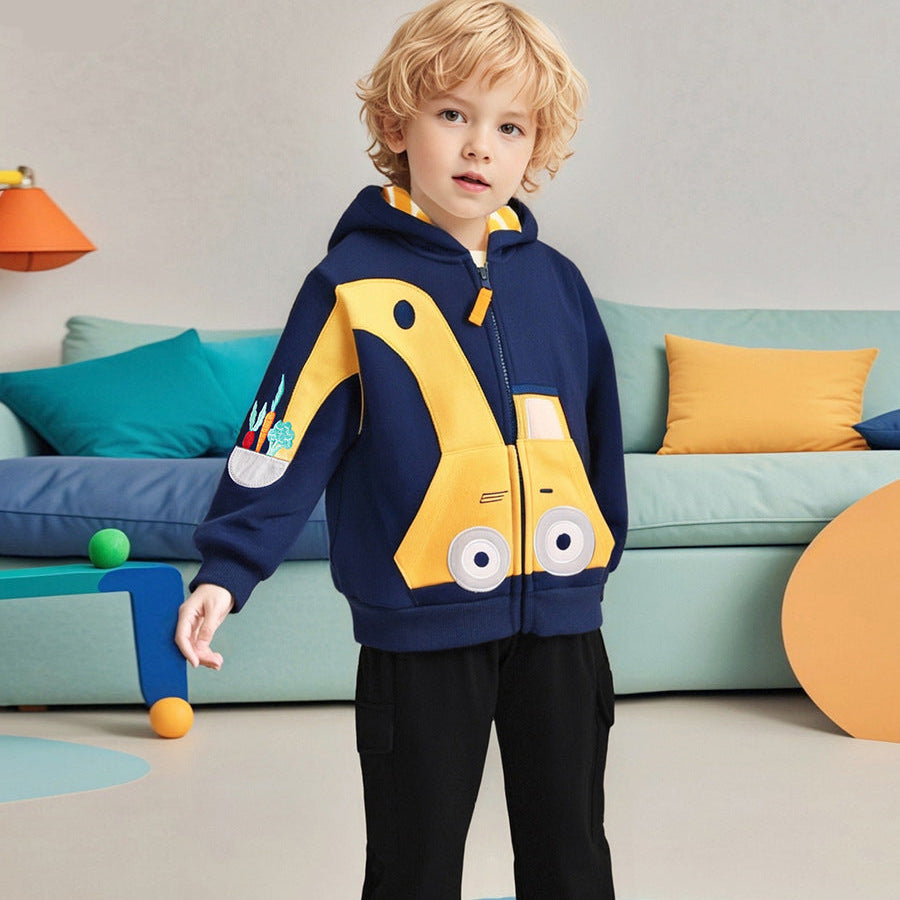 Boys Fleece Lined Warm Cartoon Hooded Outfit Set