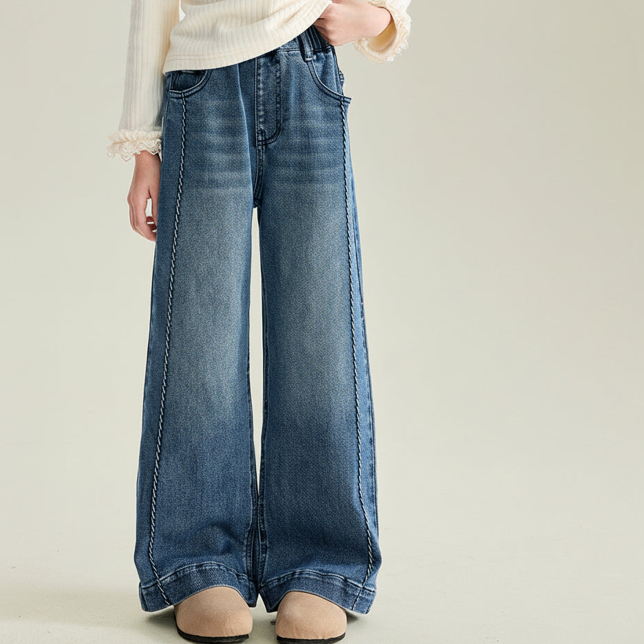 Girls’ Stylish Straight Wide-Leg Pants