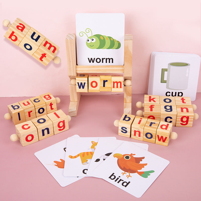 Children's Wooden Rotating Letter Rack Word Building Toy