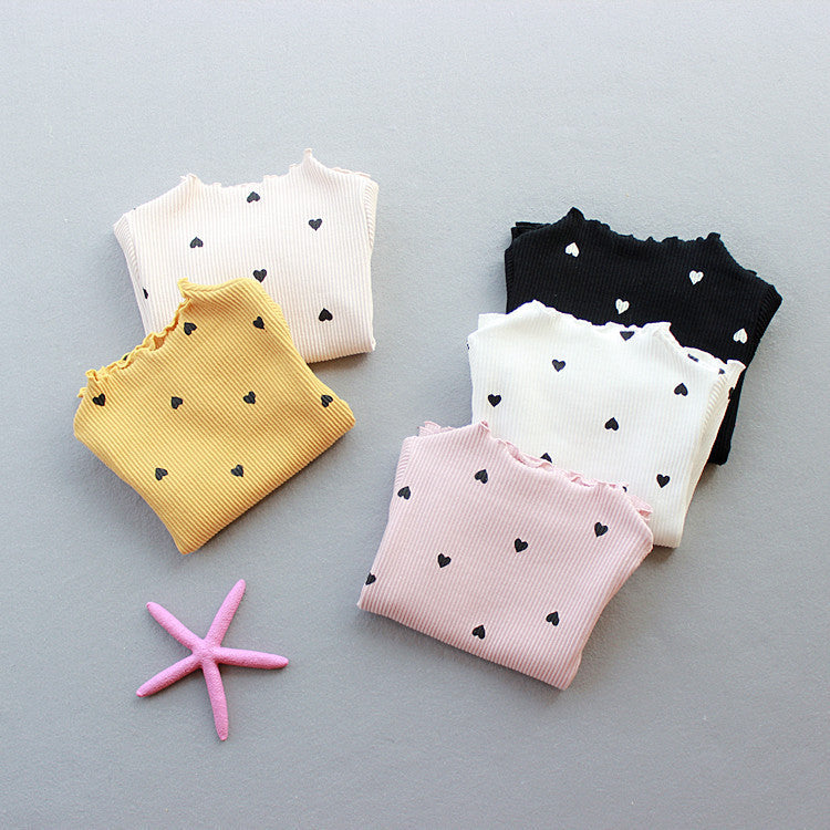 Girls’ Heart Ribbed Long Sleeve Cotton T-Shirt