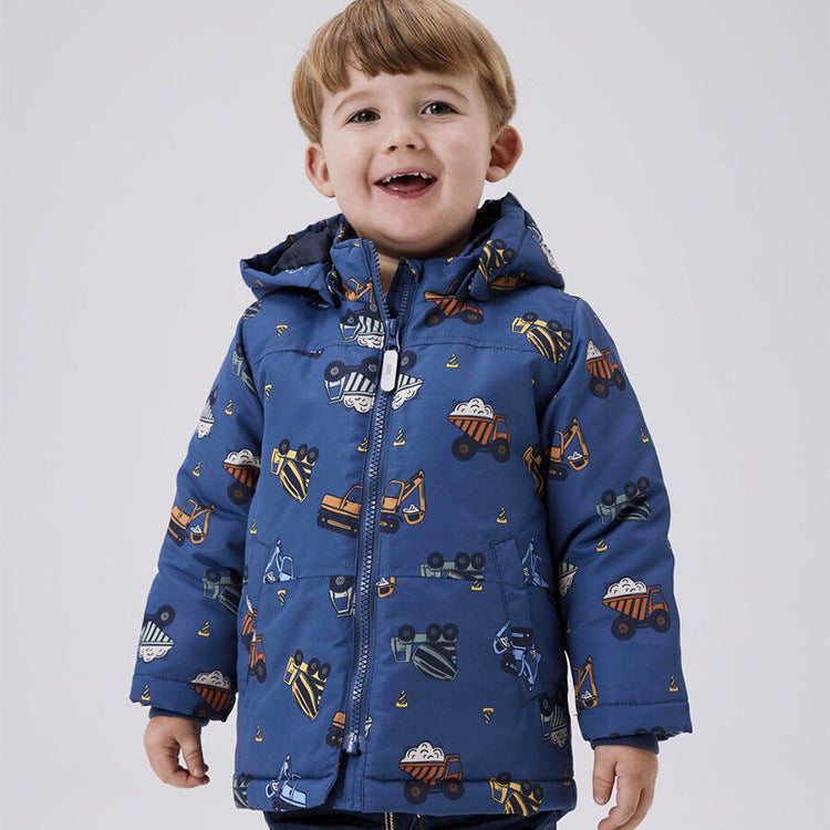 Dicke, warme Jungen-Kapuzenjacke mit Cartoon-Automotiv