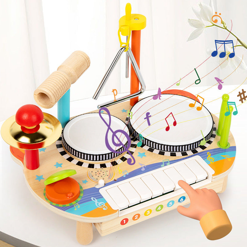 Children's Wooden Multi-Function Drum Set Percussion Instrument