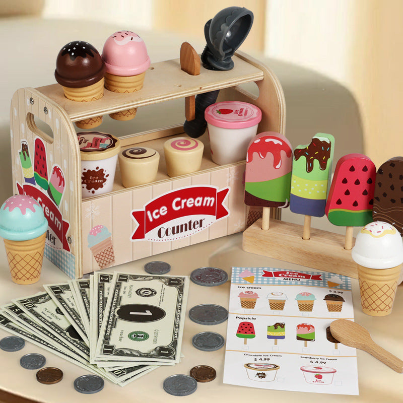 Children's Wooden Ice Cream Stand Pretend Play Toy