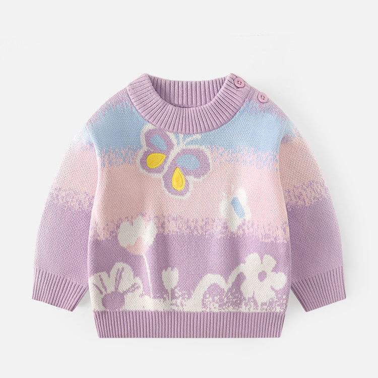 Girls Gradient Color Warm Pullover Sweater