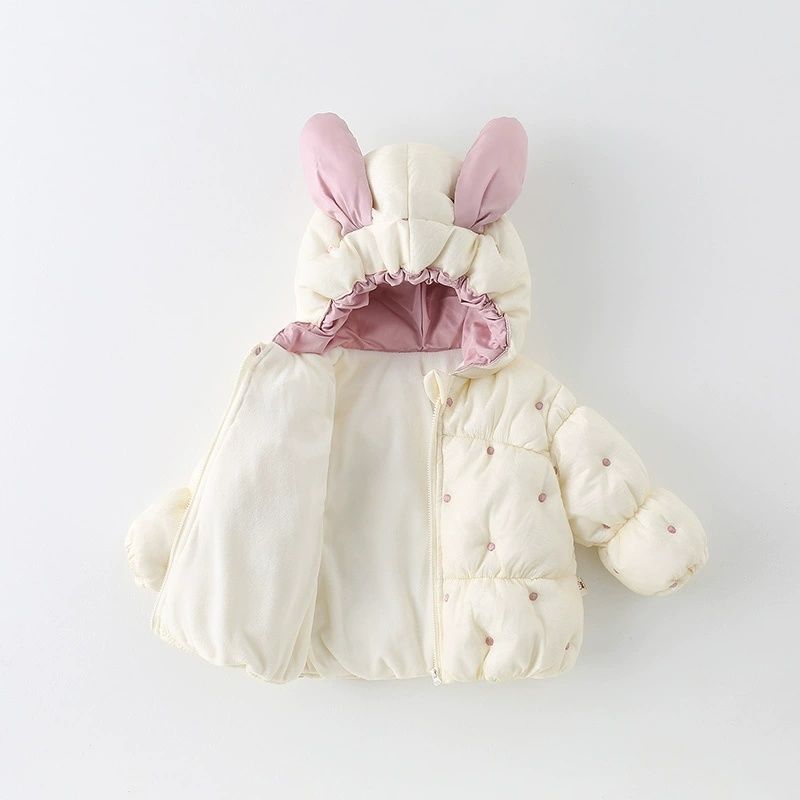 Girls Plush Lined Warm Hooded Puffer Jacket with Bunny Ears