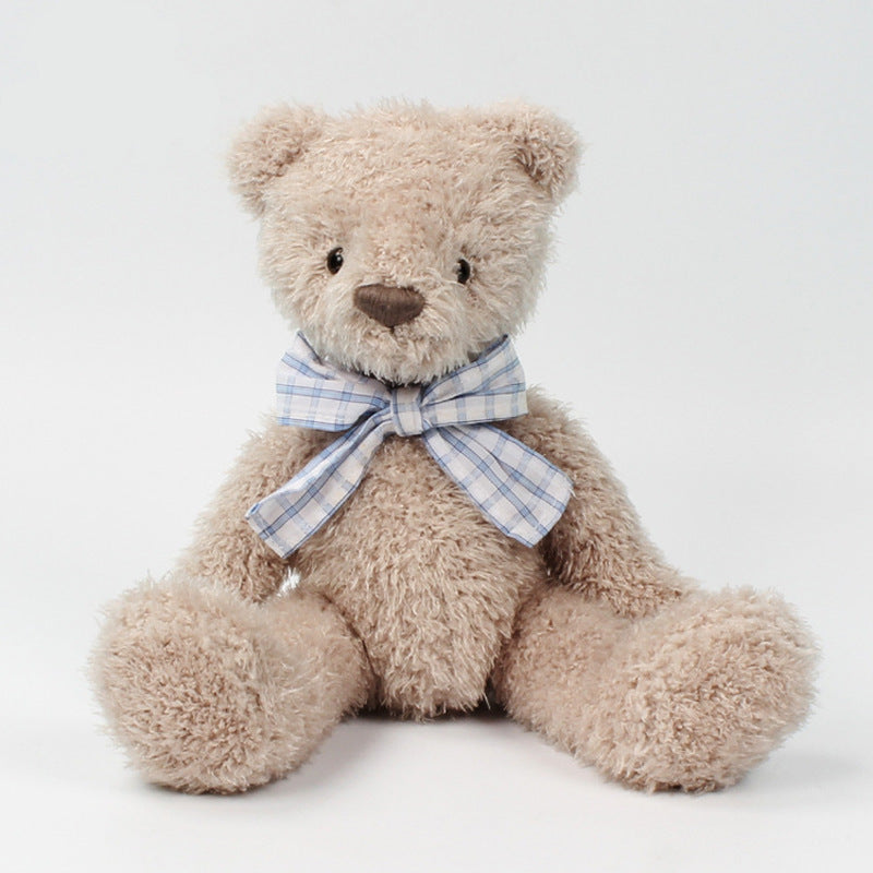 Cute Bear Comfort Plush Toy with Plaid Bow Tie