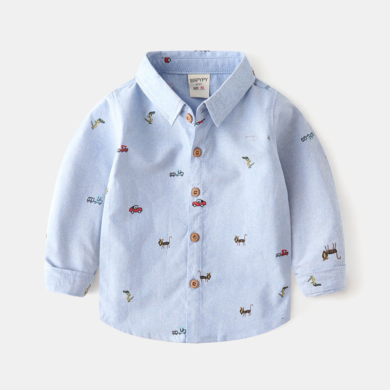 Boys’ Casual Long Sleeve Cartoon Print Shirt