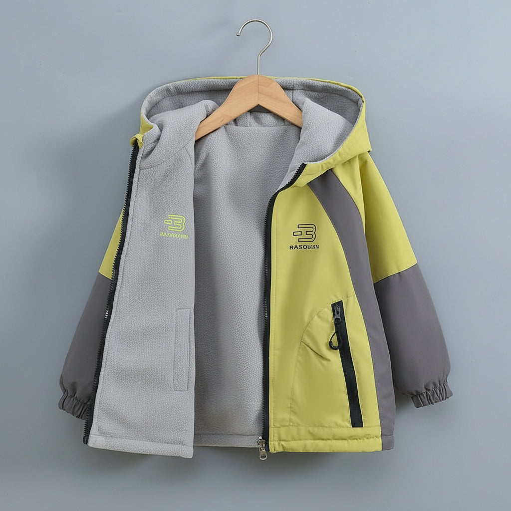 Parent-Child Reversible Fleece-Lined Hooded Windbreaker Jacket
