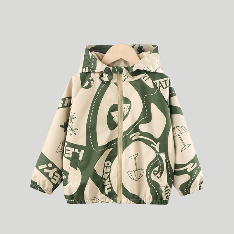 Boys Cartoon Graphic All-Over Print Hooded Jacket