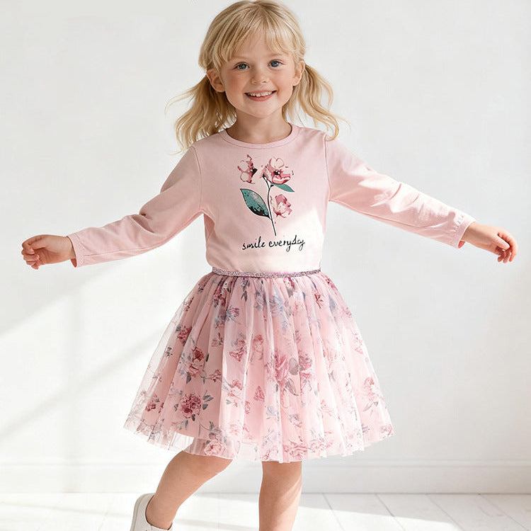 Girls Crewneck Long Sleeve Cute Princess Dress