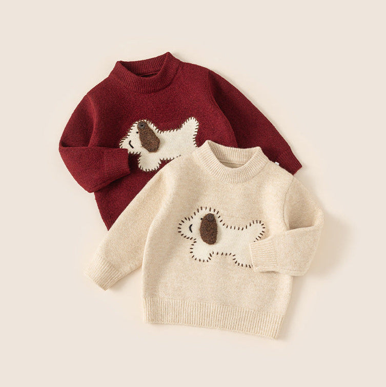 Suéter de punto grueso y cálido con diseño de cachorro de dibujos animados para niños