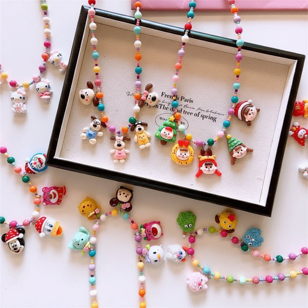 Girls Christmas Resin Colorful Cartoon Necklace