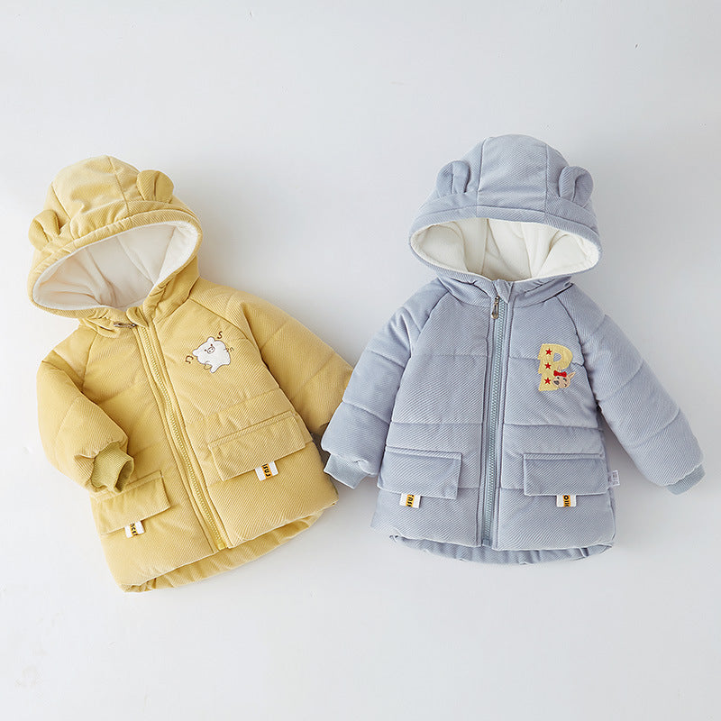 Kinder Fleecegefütterte, dicke Kapuzen-Daunenjacke aus Baumwolle