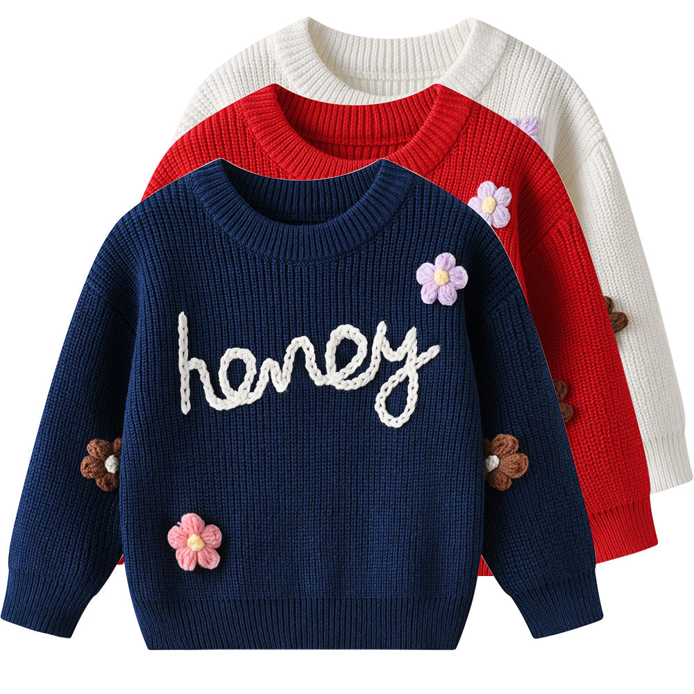 Children's Hand Embroidered HONEY Base Layer Knit Sweater