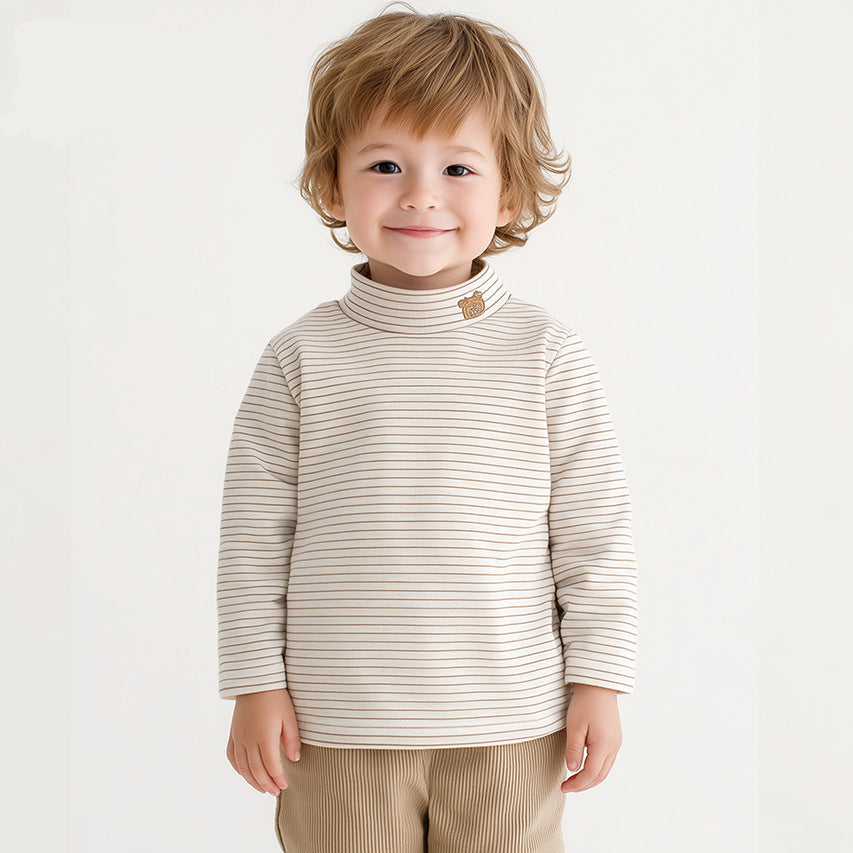 Kids Striped Mock Neck Thermal Long Sleeve T-Shirt