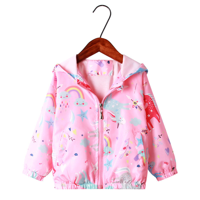 Girls Cartoon Pattern Hooded Zip-Up Jacket