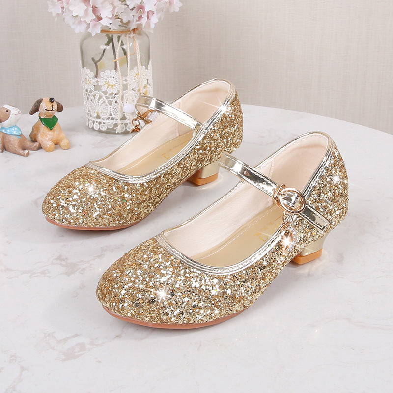 Girls Silver Sequin Performance Shoes - Sparkly Dance Recital Dress Shoes