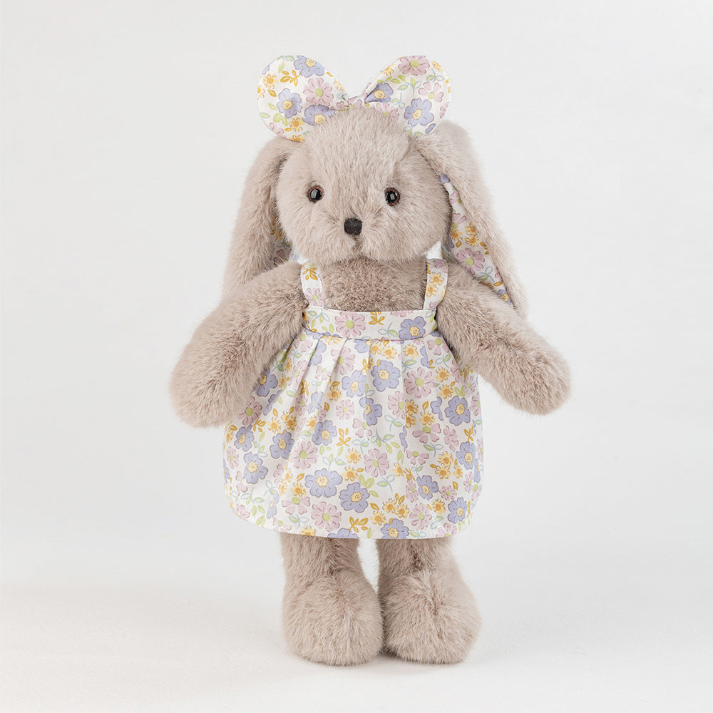 Cute Gray Bunny Comfort Plush Toy with Floral Dress