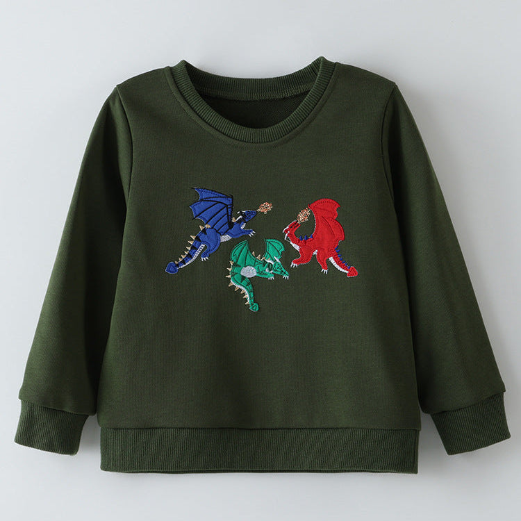 Boys Casual Dinosaur Embroidered Long Sleeve Sweatshirt