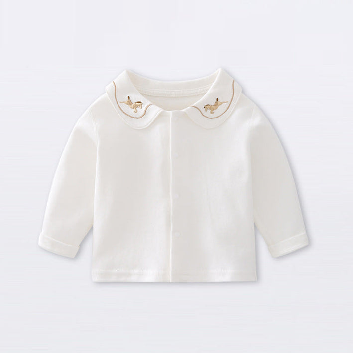 Girls’ Rocking Horse Cartoon Cotton Long Sleeve T-Shirt